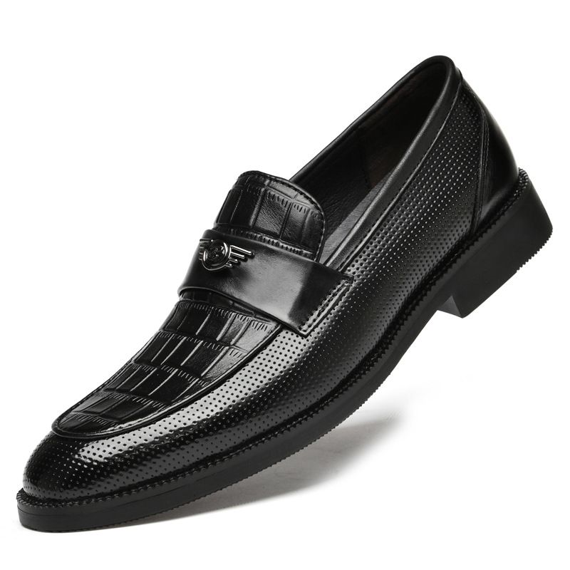 Dress Casual Shoes Leather Shoes Men's Round Head Shallow Mouth Foot Set_vogvips.com