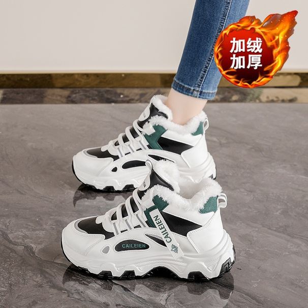 High-Top Dad Shoes For Women, Winter, Extra Fleece And Thickened For Warmth, Casual Thick-Soled Height-Increasing Sneake_vogvips.com