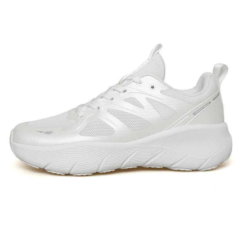 Unisex White Breathable Mesh Running Shoes Lightweight Thick Cushion Athletic Sneakers_vogvips.com