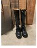 Sheepskin~ A Miu's Round Head Thick Heel Retro Niche Long Boots Women's Belt Buckle Lace-up Fashionable Fine Medium Tube Knight Boots_vogvips.com