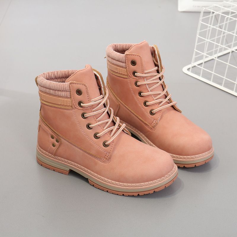 Women's Chunky Sole Ankle Boots - Waterproof Slip-Resistant Martin Boots For Winter, Round Toe Lace-Up Casual Shoes (Yellow, Black, Beige, Pink)_vogvips.com