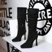 9399-1 Women's Chunky High-Heeled Long Boo, Pointed Toe, Slim Fit, Waterproof Platform, Side Zipper, Suede Pleated_vogvips.com