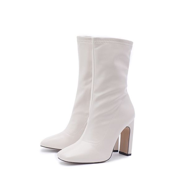 Fashion Square Toe High Heel Ankle Boots With Side Zipper - Winter Women's Chunky Heel Booties For Casual & Dressy Outfits (Black/Tan, Sizes 35-42)_vogvips.com