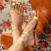 Women S Indoor Outdoor Wear Simple Home Slip On Fashionable And Comfortable Gold Lace Up Buckle Square Toe Flat_vogvips.com