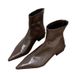 ShoeVault Korean Style Brown Pointed Toe Short For Women 2025 New Fashion Versatile Stylish Chunky Heel Slim Boots_vogvips.com
