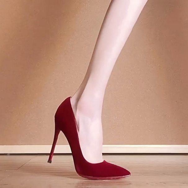 Women's Shoes Red High Heels, Versatile, Slim Fit, Sexy, Suede, Red Sole, Wedding Shoes, Elegant Pointed Toe Single Shoes_vogvips.com