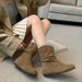 Cowhide Version~ Internal Height Increase For Women Western Autumn Winter Slip-On Round Toe Slouch Slimming Short Boots_vogvips.com