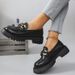 Large Size Thick Soled Black Small Leather Shoes Women's New Slip-on Work Shoes Metal Buckle Loafers_vogvips.com