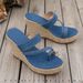Women's Summer Slip-On Wedge Sandals Plus Size Thick Sole Denim Style New_vogvips.com
