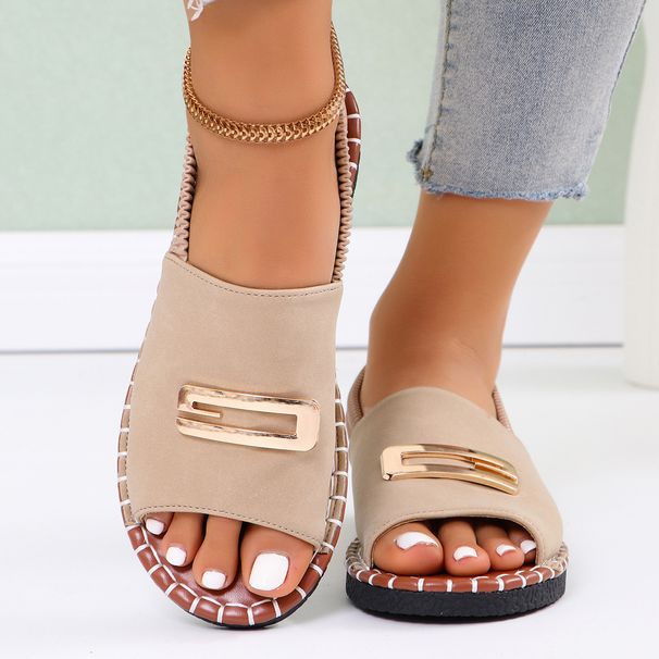 New European And American Style Flat Sandals For Women, Cross-border Fabric Elastic Band With Metal Decorations, Plus_vogvips.com