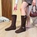 Western Cowboy For Women, Round Toe, Petite, Over-the-Knee, Slim Long Boots, Hidden Wedge, Suede High Tube, Slouch Boots_vogvips.com