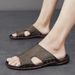 Men's Summer Trendy Slip And Anti Odor Slippers, Men's Cool Slippers Made Of Genuine Leather, Worn In A Straight Line_vogvips.com