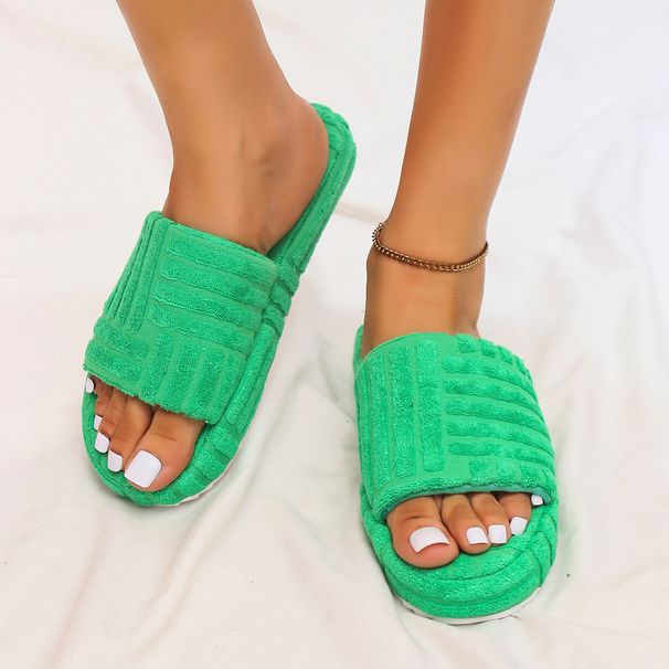 Women's Shoes Summer Large Size Thick Bottom Color Towel Fabric Fur Slippers For Women_vogvips.com