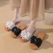 Soft-soled Large-size Summer Outdoor Wear 2026 New Style Bow Flat One-strap Women's Fashion Beach Top-layer Cowhide_vogvips.com
