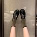 Small Gold Coins, Thick-soled Single Shoes, Soft Soles, Round Head, One Pedal, Thick Heels, Loafu Small Leather Shoes For Women_vogvips.com