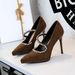 8366-9 European And American Style Party Heels Stiletto Shallow Mouth Suede Pointed Toe Waterproof Platform Rhinestone_vogvips.com