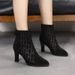 Summer New Hollow Single Pointed Toe Rhinestone Thick Heel Women's Sandals Mesh Short Boots High Heels_vogvips.com