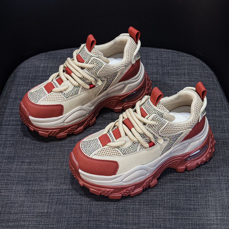 Thick-soled Retro Dad Shoes Women's Height Increase Casual Versatile Sports Hot Diamond Red Women's Shoes_vogvips.com