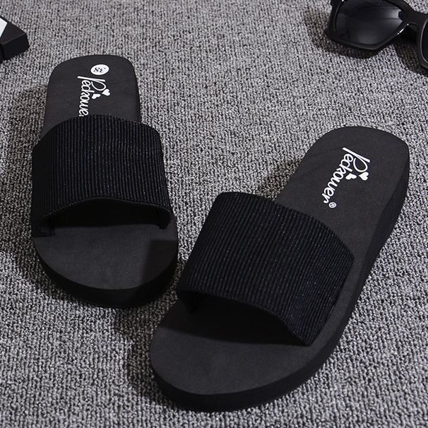 2025 Women's New Mid-Heel Solid Color One-Strap TPR Non-Slip Sole Wear-Resistant Slippers Hand-Woven Sandals_vogvips.com