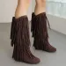 Womens Fringe Winter Western Round Toe Flats Suede Solid Cool Internal Elevation Boots Dressy Daily Shoes 240911_vogvips.com