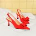 3716-H25 Fashion Pedicure Korean Style Women's Satin Shallow Mouth Pointed Toe High Heels Hollow Back Strap Bowknot_vogvips.com