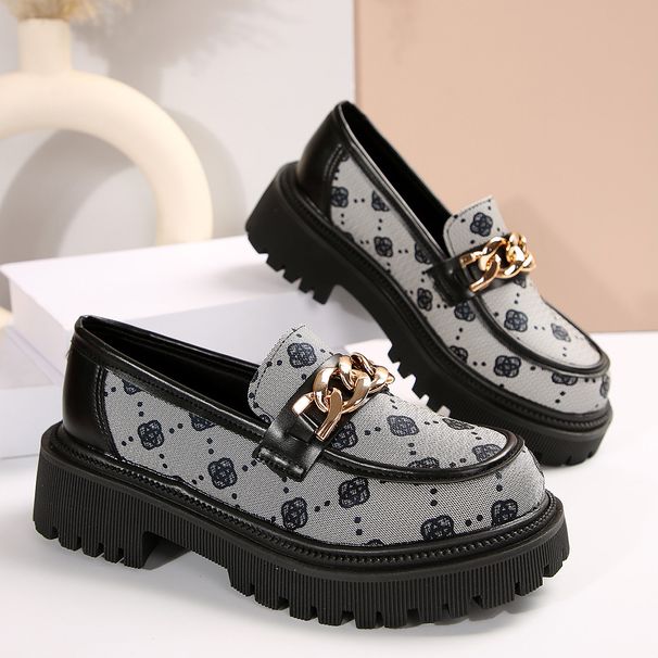 Women's Classic Loafers With Chunky Sole - Round Toe Slip-On Shoes For Casual & Office Wear (Black/Gray, Sizes 35-42)_vogvips.com