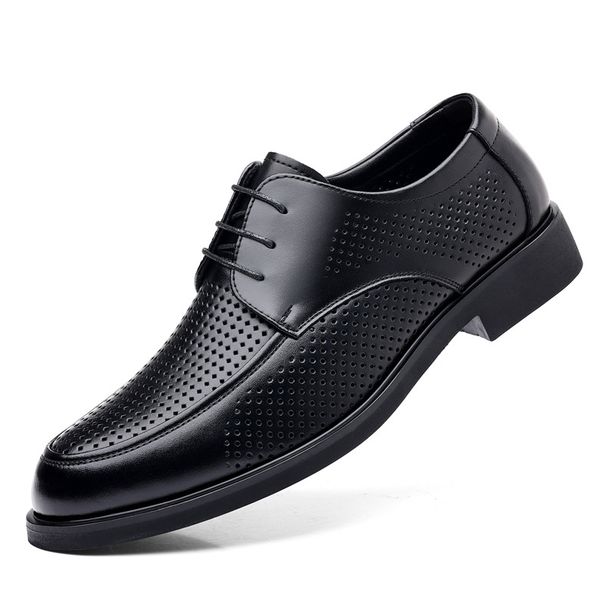 Men's Leather Breathable Lace-up Formal Shoes With Hollow Out Design_vogvips.com
