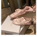 Sheepskin Veion~Lace-up Soft Leather Sports Casual Shoes For Women Silver Sweet Girl Round-toe Satin Bow Ballet_vogvips.com