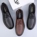 Loafers Men's Leather Shoes Soft Sole Lace-Up Dress Men's Shoes Wind Round Head Lace-Up Casual Shoes Work Shoes_vogvips.com