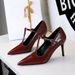 T-strap High Heels Hollow Pointed Shallow Mouth Women's Shoes One Word With Thin Heels Single Shoes Women_vogvips.com