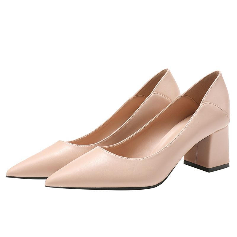 Women's Shoes Pointed Toe Chunky Heel Pumps - Soft Leather Slip-On Dress Shoes For Work & Daily Wear (Sizes 31-43, 5cm/7cm Heel Options)_vogvips.com