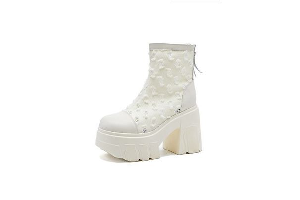 Chunky High Heels 11cm Mesh Platform Thick Sole Petite Princess Slim Knight Height Increasing Women's Boots_vogvips.com