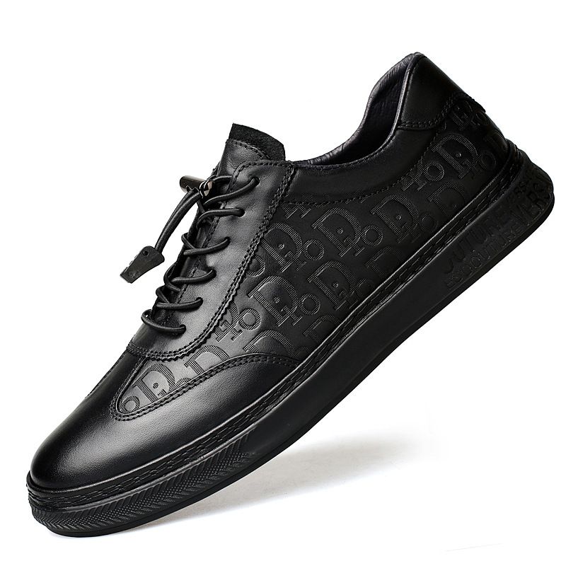 Men's Sports Shoes First Layer Cowhide Soft Leather Outdoor Low-top Black Board Shoes Breathable Men's Shoes_vogvips.com
