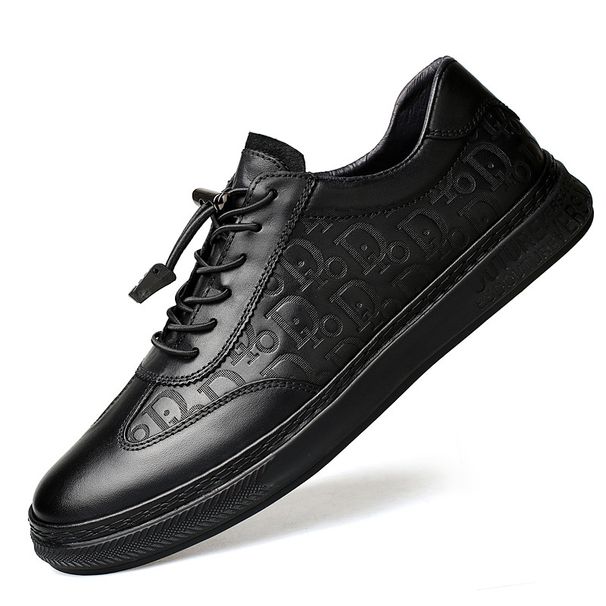Men's Sports Shoes First Layer Cowhide Soft Leather Outdoor Low-top Black Board Shoes Breathable Men's Shoes_vogvips.com