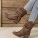 New Fashionable Mid Length Fashion Boots For Women In Plus Size, With Thick Heel And Pleated Cuffs, V-neck, Western_vogvips.com