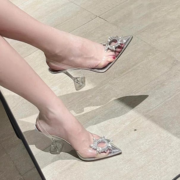 Upgraded New European And American Style Wine Glass Heel Fashionable Transparent Sunflower Rhinestone Closed-Toe Sandals_vogvips.com