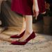 Rhinestone Flower High Heels Xiuhe Wedding Bride 2025 Suede Red Shallow Mouth Stiletto Pointed Toe Banquet Dress Shoes_vogvips.com