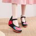 High Single Cow Tendon Sole, Spring And Autumn Style, One Button Buckle, Embroidered Cloth S, Wedge Heels, Women's_vogvips.com