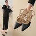 2025 Summer New Mid-Heel Nude High Heels French Style Niche Chunky Heel Pointed Toe Rivet Closed-Toe Backless Sandals_vogvips.com