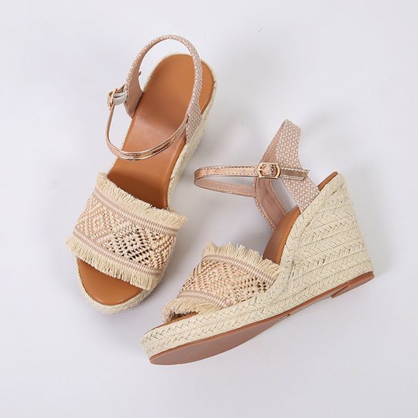 Women's Summer Wedge Platform Sandals High Heeled Open Toe Shoes Straw Rope Sole_vogvips.com