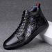 Two-layer Cowhide Men's High-top Casual Board Shoes Lace-up Round Head Velvet Warm Sports Men's Shoes_vogvips.com