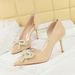 8237-H77 Pointed Fine Side Hollow Water Diamond Pearl Bow Velvet High Heels Single Women's Shoes_vogvips.com