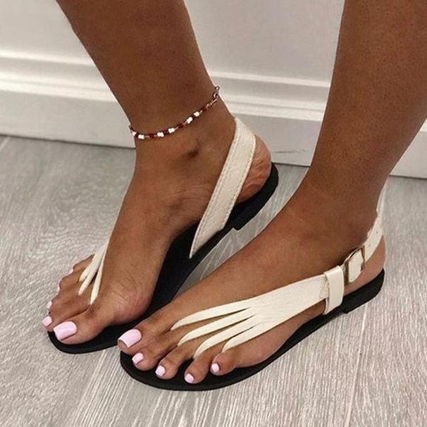 Summer Foreign Trade Plus-size European And American Style 2021 Women's Thong Buckle Flat Side Cutout Fashion Sandals_vogvips.com