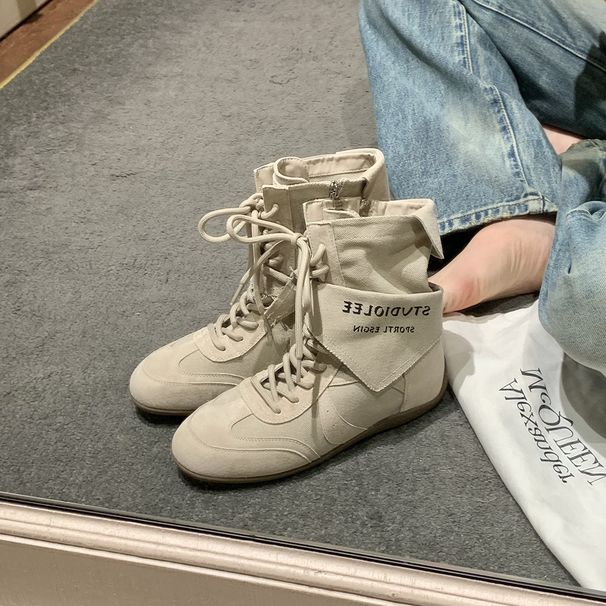 Women Boxing Boots Grape Mom Same Height Increase 4Cm Wasteland Style Triangle Scarf Tie Mid-Calf German Training Boxing Short Boots_vogvips.com