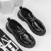 2024 New Korean Style All Black Thick Sole Men's Double Shoelaces Versatile Trendy Niche Casual Leather Shoes_vogvips.com
