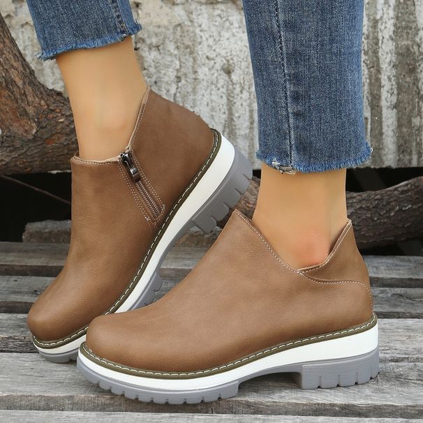 Large Size Women's Fashionable And Casual Single Shoes, Low Heel, Side Zipper, Suitable For All Seasons_vogvips.com