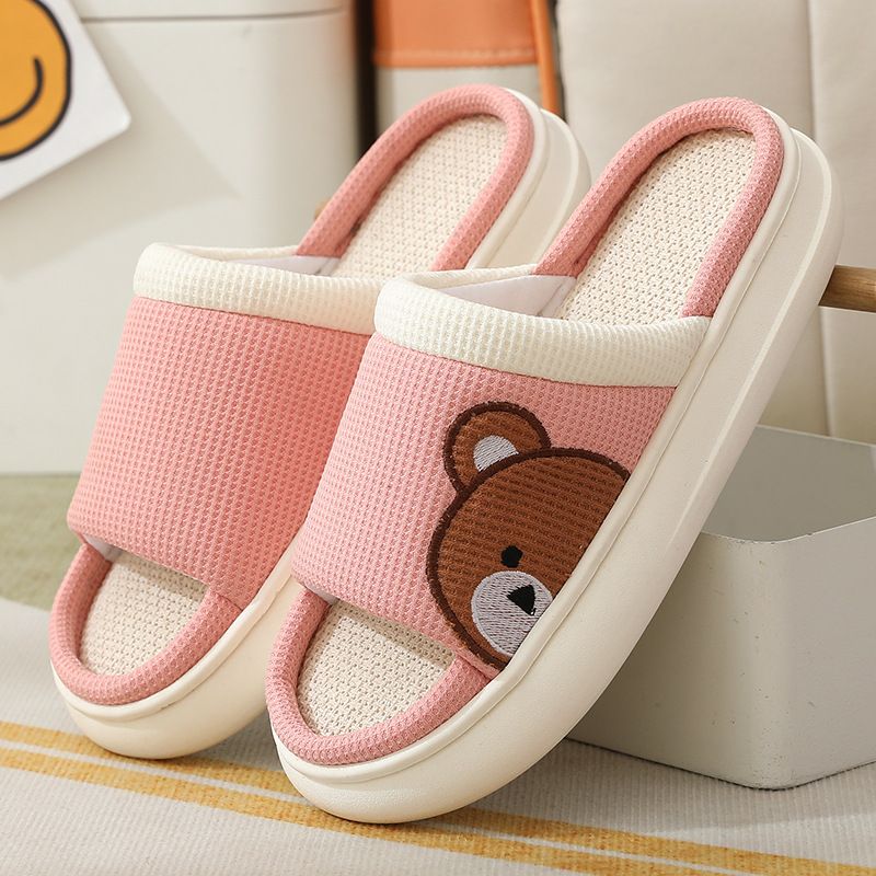 Four Seasons Linen Floor Slippers Home Couple Thick Bottom Non-slip Comfortable Sweat-absorbing Breathable Cotton_vogvips.com
