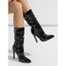 Pointed Toe Stacked Heel Knee High Boots For Women - Shiny Patent Leather Riding Boots With Side Zipper, Fashionable Stiletto Heels_vogvips.com