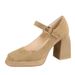 9613-5 Style High Thick Heels, Waterproof Platform Suede, Shallow Mouth Square Toe Belt Buckle, Straight Strap, Single_vogvips.com