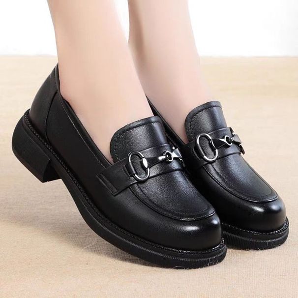 2025 Spring And Autumn British Style New Leather Soft Sole Casual Comfortable Chunky Heel Middle-aged Mom Loafers_vogvips.com